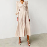 Ulfa - V-neck Lantern Sleeve Dress